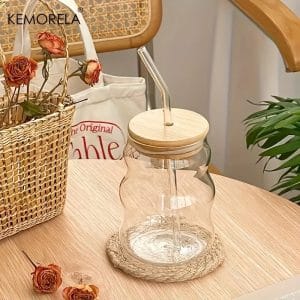 550ML Straw Glass Cup With Sealing Lid Leakproof High Borosilicate Glass Milk Water Drinking Mug Juice Cocktail Cup