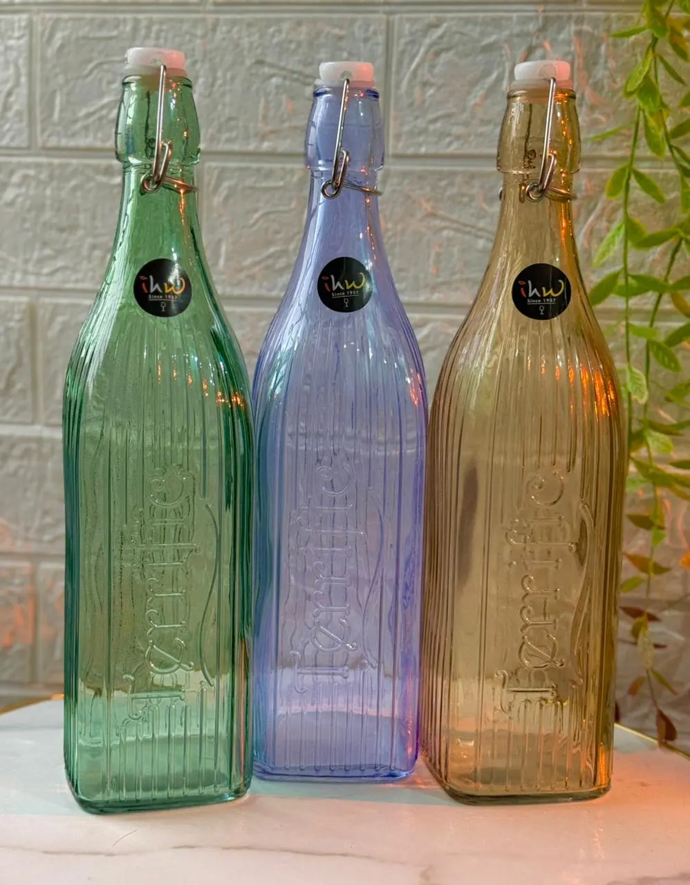 3 pcs set Assorted Cork Square Glass Bottle 1 L