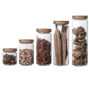 wooden Lid glass jar set 5pcs Wood & Glass Sealable Food Storage Jars