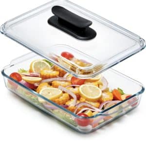 3 Liter Glass Casserole Dish With Glass Lid (-Lid NOT Oven Safe), Glass Baking Dish Clear Glass Bakeware with Handle (Rectangular-3 Liter)