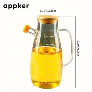 1L oil pot with bamboo lid glass oil pot