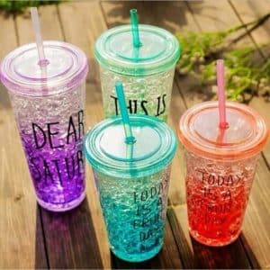 1 pcs Stylish Juice Glass With Straw Cooling Color Changing Slider Double Wall Insulated summer Water & Juice Pots Ice Straw Cup