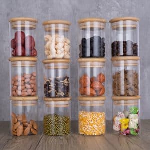 700ml Kitchen Round 12 Piece Glass Spice Jars with Bamboo Wood Lids Set