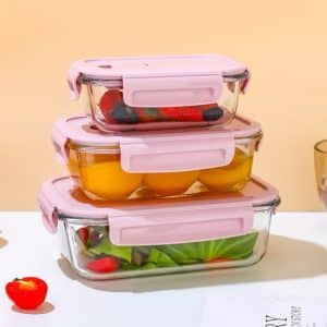 Microwave Glass Airtight Container with Lid Meal Prep Food Containers 3pcs set