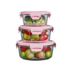 Microwave Glass Airtight Container with Lid Meal Prep Food Containers 3pcs set