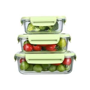 Microwave Glass Airtight Container with Lid Meal Prep Food Containers 3pcs set