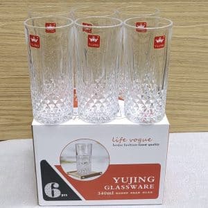 6pcs PrimeWorld Timeless Long Drink Glass Set of 6 pcs | Crystal Touch Designer| High Ball Tumbler |Height Approx 14.3 CM | 300 ML | for Water Juice Cocktail etc