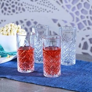 6pcs PrimeWorld Timeless Long Drink Glass Set of 6 pcs | Crystal Touch Designer| High Ball Tumbler |Height Approx 14.3 CM | 300 ML | for Water Juice Cocktail etc