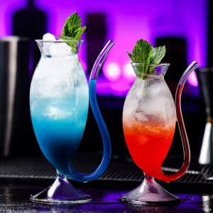 2pcs set Transparent Creative Wine Glass Cocktail Glass Cup with Straw