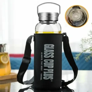 1500ML/ large-capacity glass water bottle high Borosilicate Glass ১.৫ লিটার বোতল সাথে কাভার ফ্রি