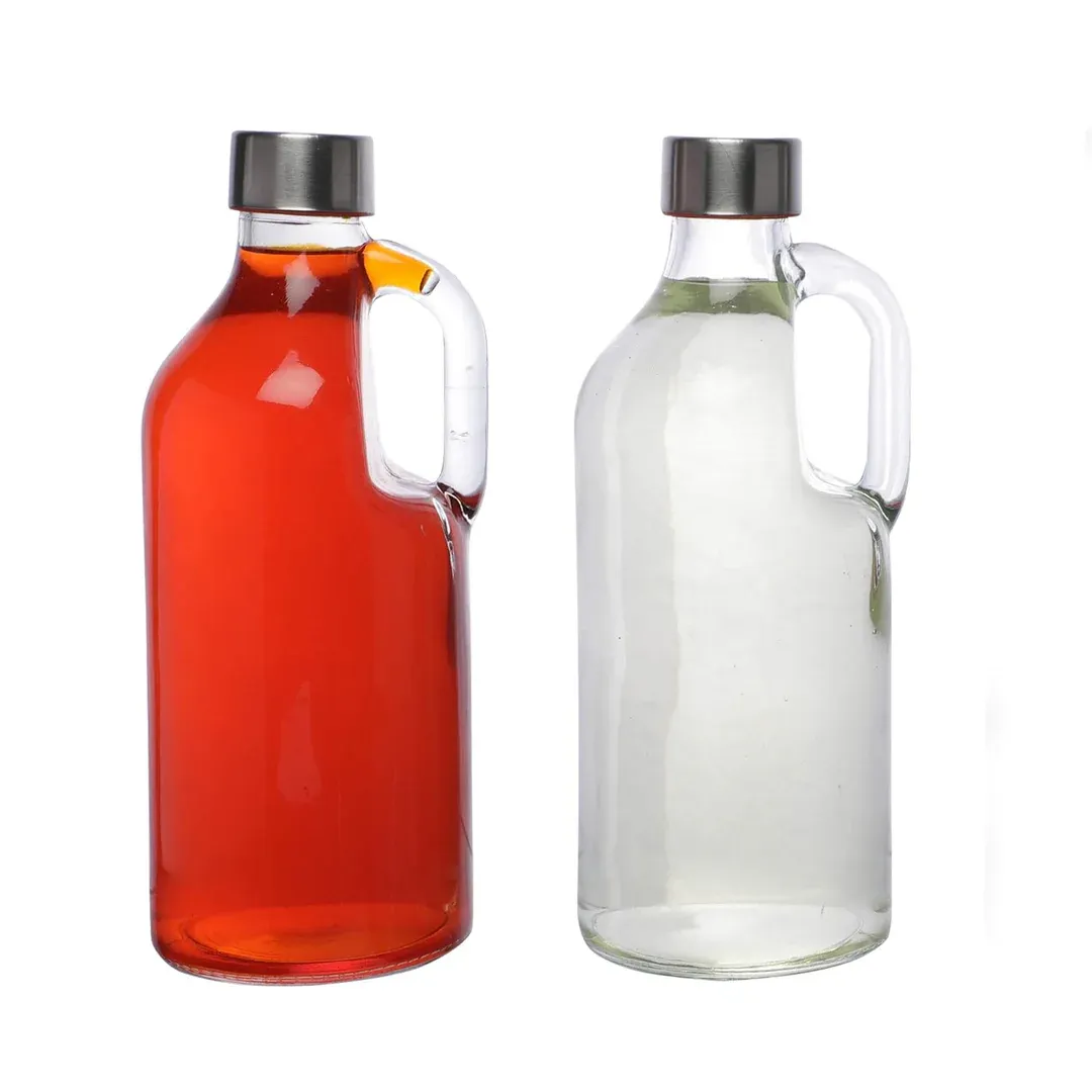 2 pcs set1000ml glass water bottle হ্যান্ডেল সহ প্লেন 2 পিছ বোতল প্রতিটি ১লিটার