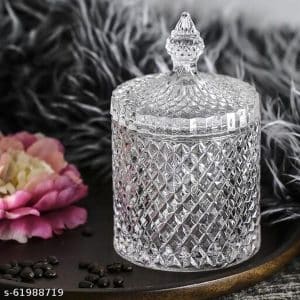 Crystal Diamond Faceted Jar with Crystal Lid,Suitable as A Candy Bowl,Cookie Tin,Biscuit Barrel,Decorative Candy Jar Sugar Bowl